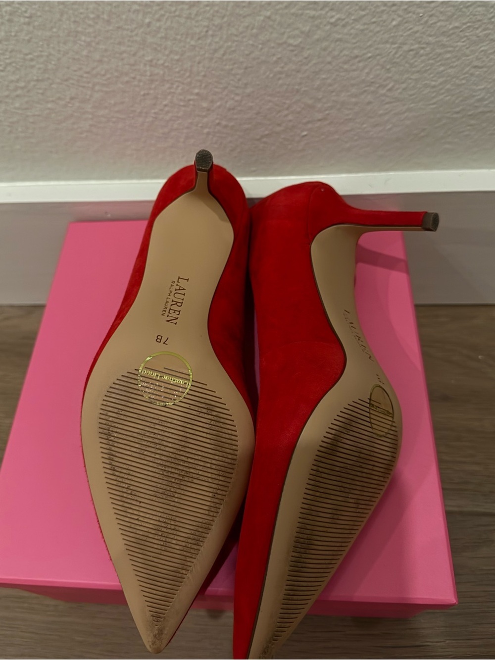 Lauren Ralph Lauren Red Suede Pointed-Toe Pumps - Size 7 - Picture 5 of 5